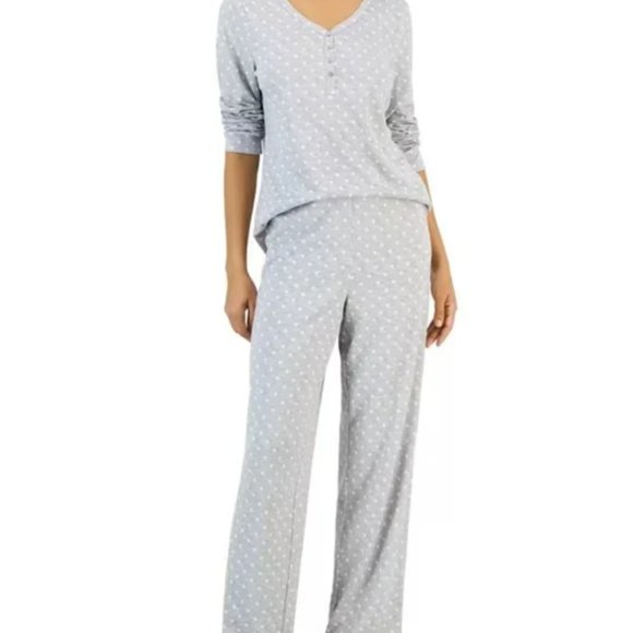 Charter Club Soft Knit Pajama Set in Grey Heather Polka Dot - Picture 1 of 2